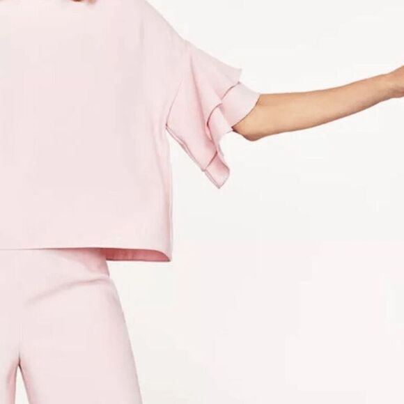 NWOT Zara Frilly Blush Pink Ruffle Short Sleeves Top Blouse - Picture 3 of 8